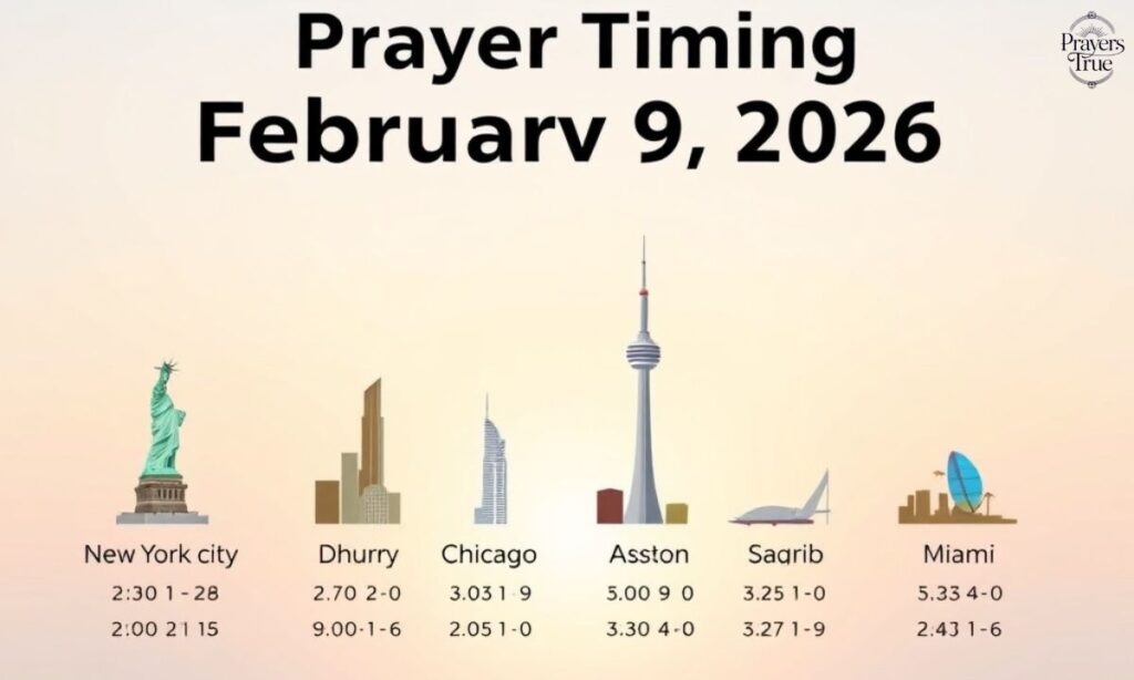 USA Prayer Timings - Top Cities (February 9, 2026) 